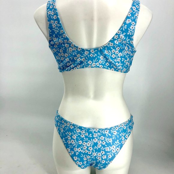 Zaful Blue Floral "ditsy" tie front bikini set Medium - Picture 2 of 5